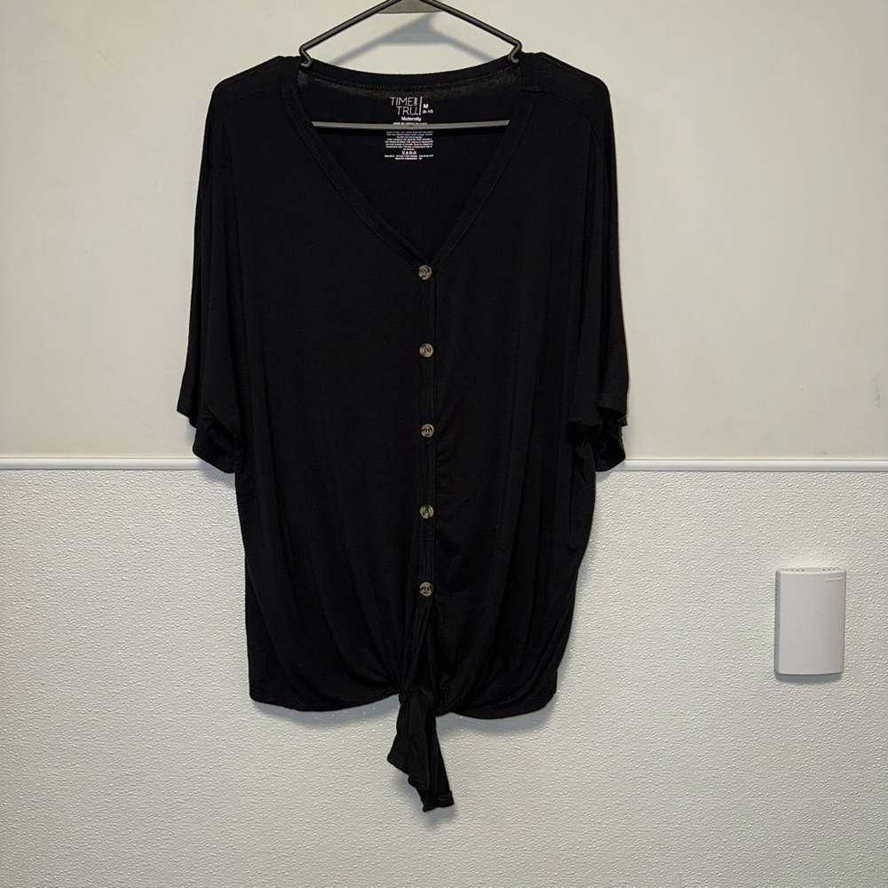 Time and Tru Women’s Maternity Blouse Size M Black (8-10) tie front button down